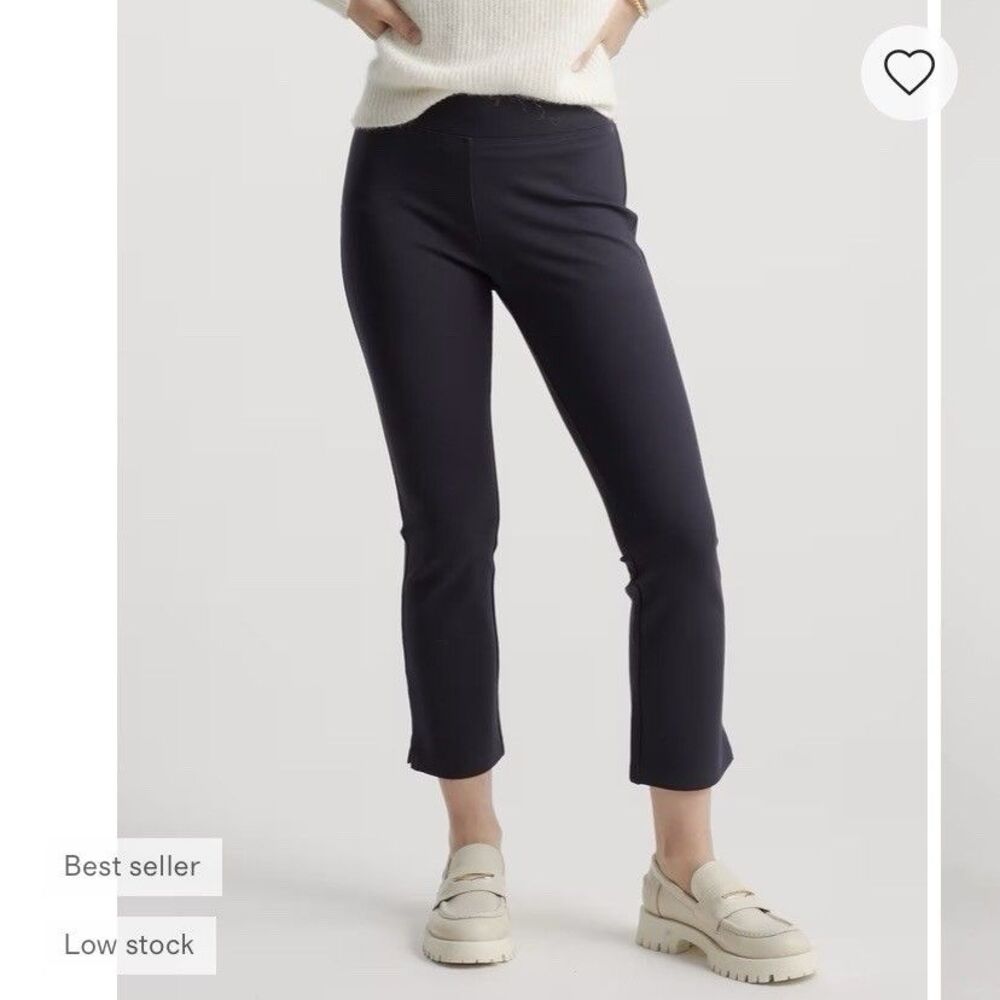 Quince Women Ultra-Stretch Ponte Kick Flare Pants Size Medium Navy Blue